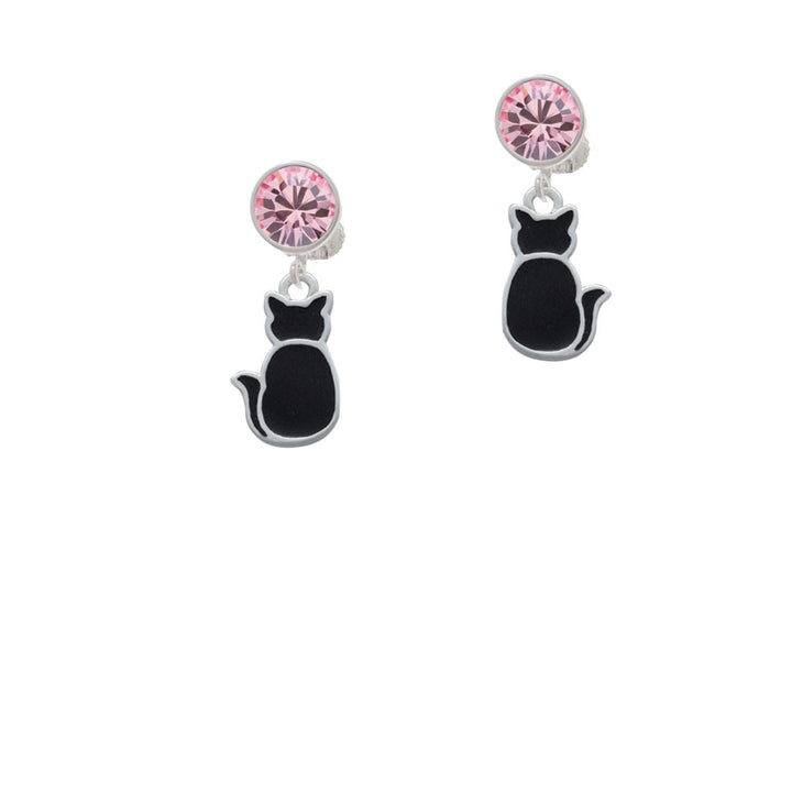 Large 2-D Black Cat Back Crystal Clip On Earrings Image 4