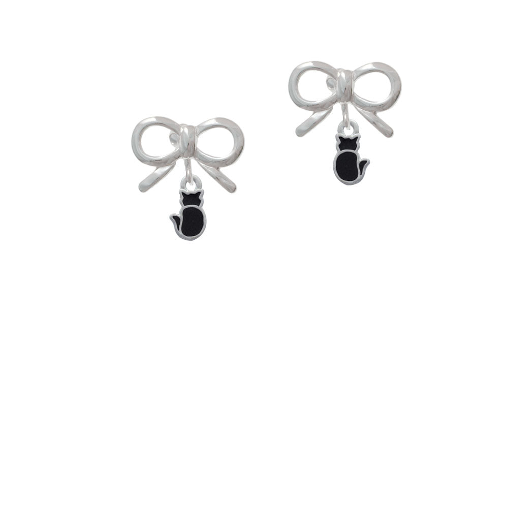 Small 2-D Black Cat Back Crystal Clip On Earrings Image 9