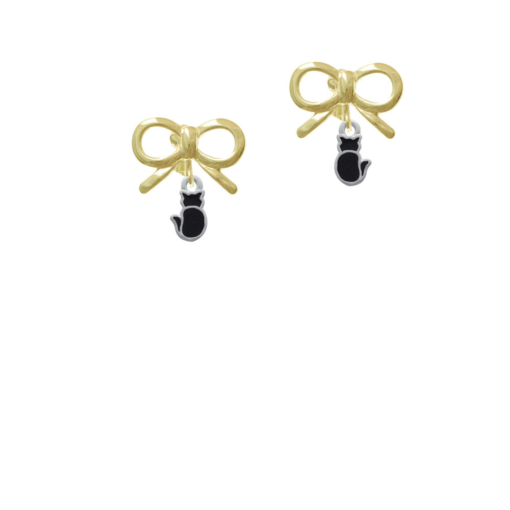 Small 2-D Black Cat Back Crystal Clip On Earrings Image 10