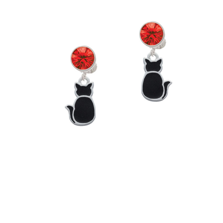 Large 2-D Black Cat Back Crystal Clip On Earrings Image 4