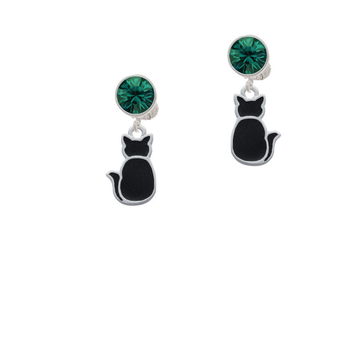 Large 2-D Black Cat Back Crystal Clip On Earrings Image 6