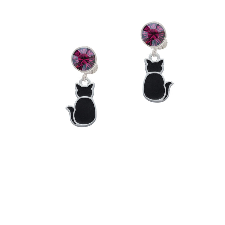 Large 2-D Black Cat Back Crystal Clip On Earrings Image 8