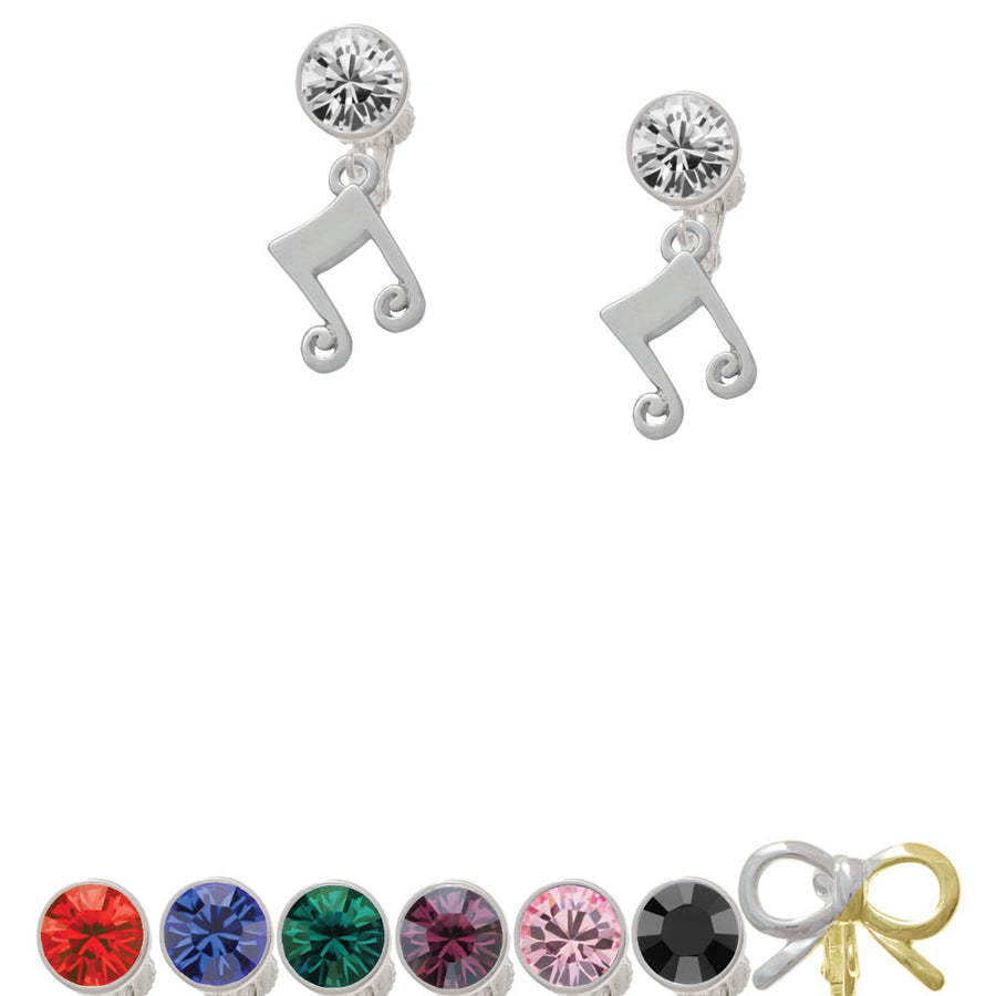 Double Music Note Crystal Clip On Earrings Image 1