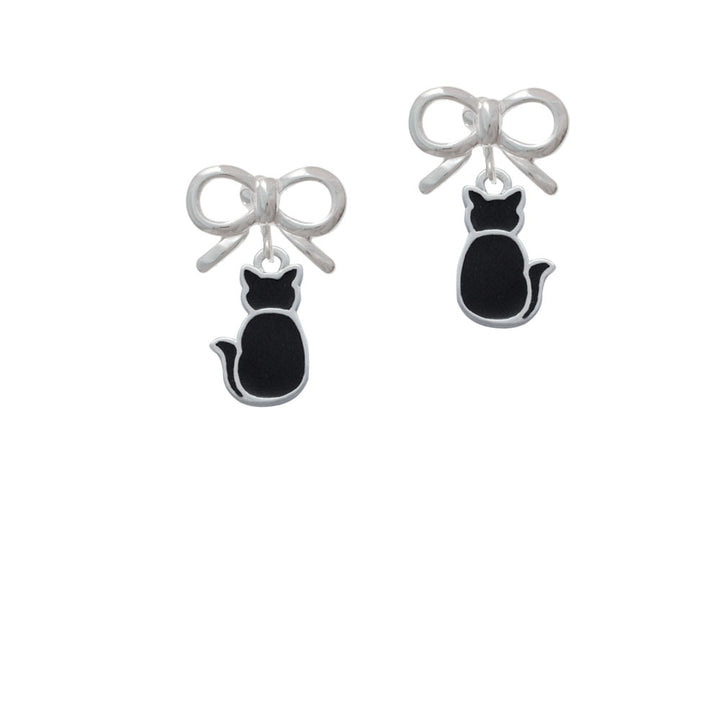 Large 2-D Black Cat Back Crystal Clip On Earrings Image 9