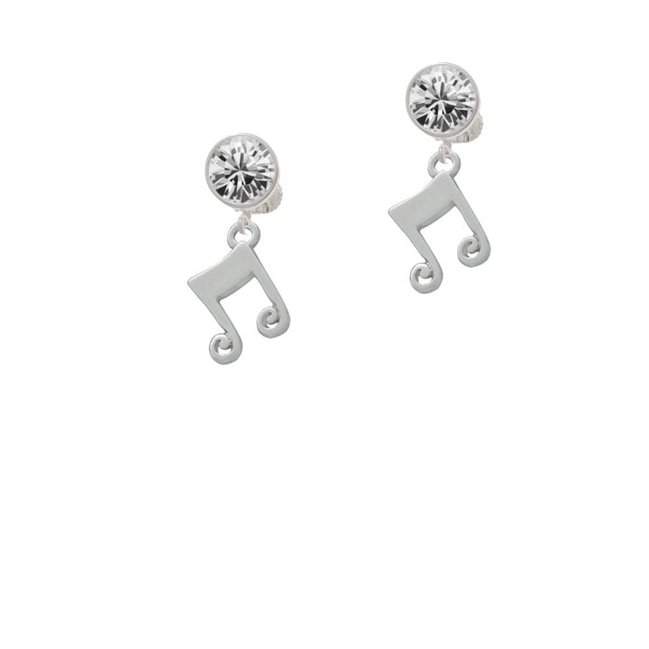 Double Music Note Crystal Clip On Earrings Image 2