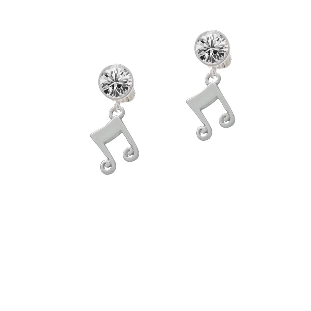 Double Music Note Crystal Clip On Earrings Image 1