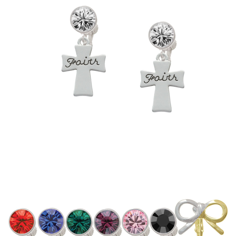 Faith Flat Cross Crystal Clip On Earrings Image 1