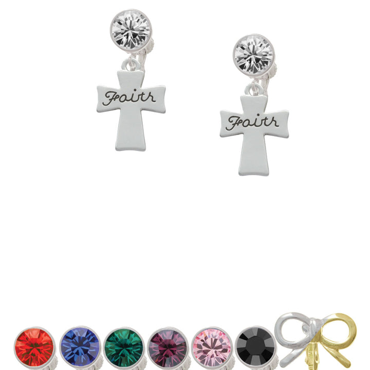 Faith Flat Cross Crystal Clip On Earrings Image 1