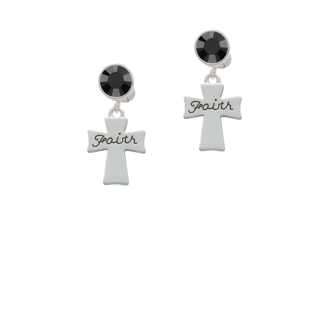 Faith Flat Cross Crystal Clip On Earrings Image 3