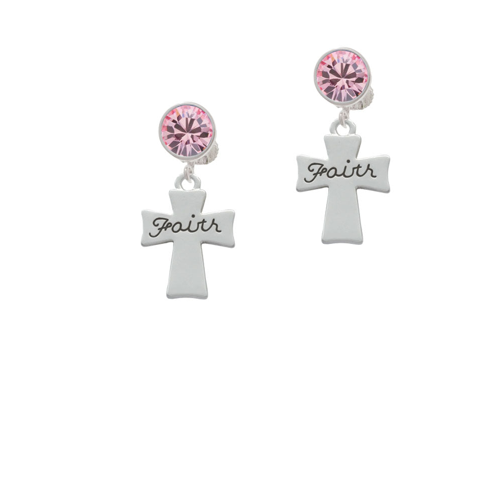 Faith Flat Cross Crystal Clip On Earrings Image 4