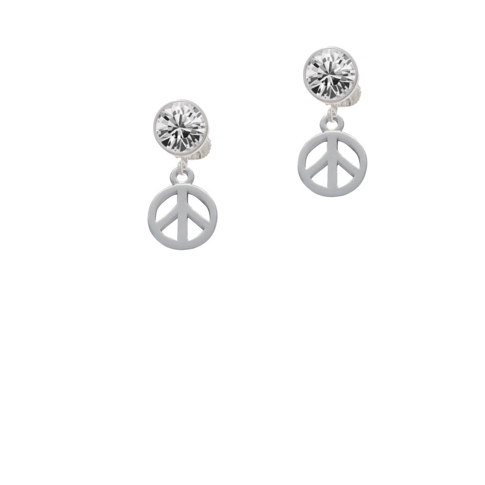 Peace Sign Crystal Clip On Earrings Image 2