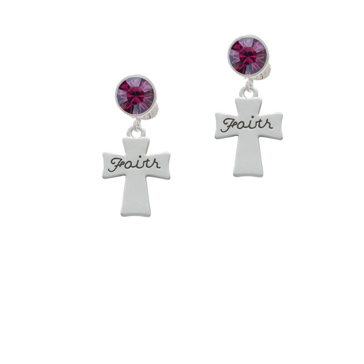 Faith Flat Cross Crystal Clip On Earrings Image 8