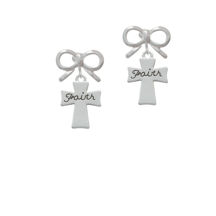 Faith Flat Cross Crystal Clip On Earrings Image 9