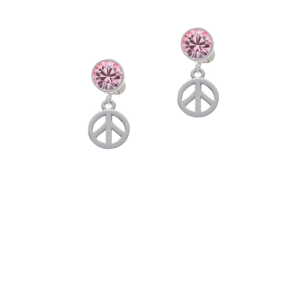 Peace Sign Crystal Clip On Earrings Image 1