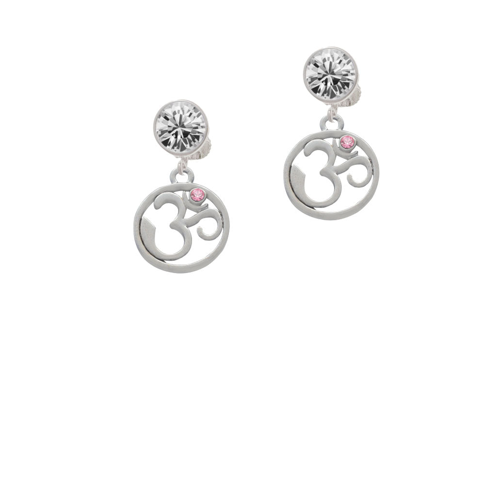 Om in Circle with Pink Crystal Crystal Clip On Earrings Image 2