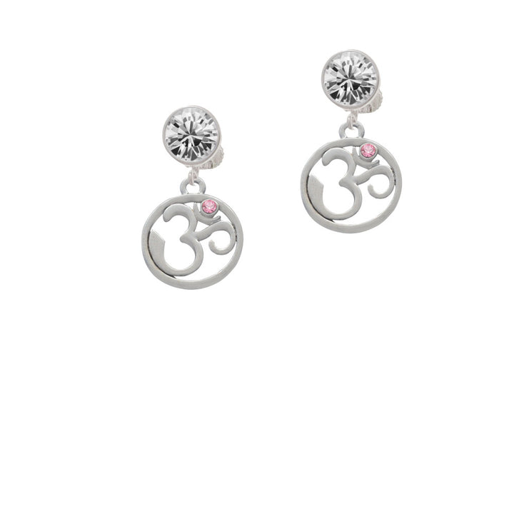 Om in Circle with Pink Crystal Crystal Clip On Earrings Image 2