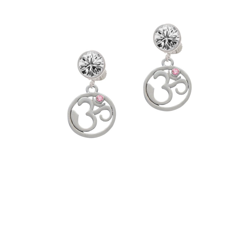 Om in Circle with Pink Crystal Crystal Clip On Earrings Image 1