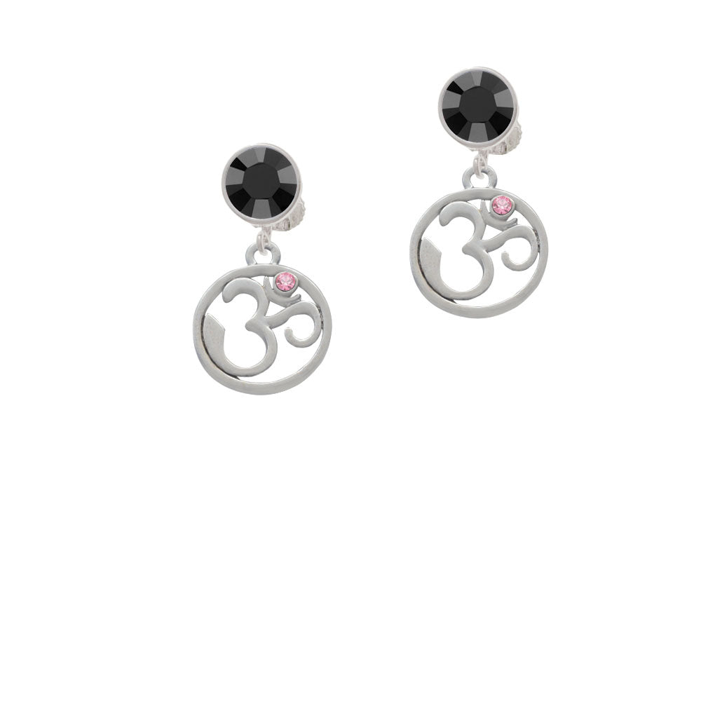 Om in Circle with Pink Crystal Crystal Clip On Earrings Image 3