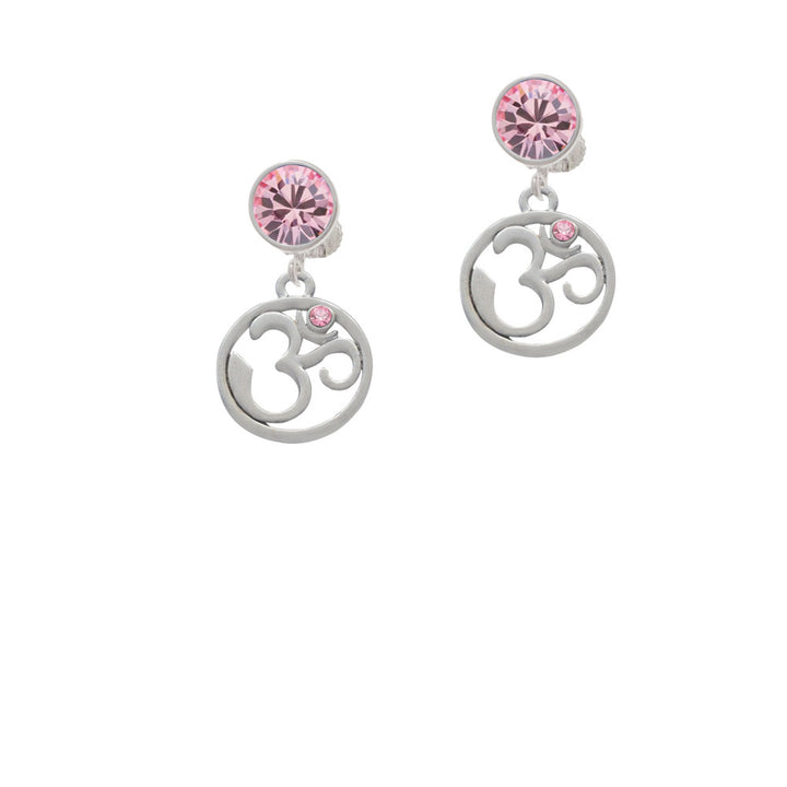 Om in Circle with Pink Crystal Crystal Clip On Earrings Image 4