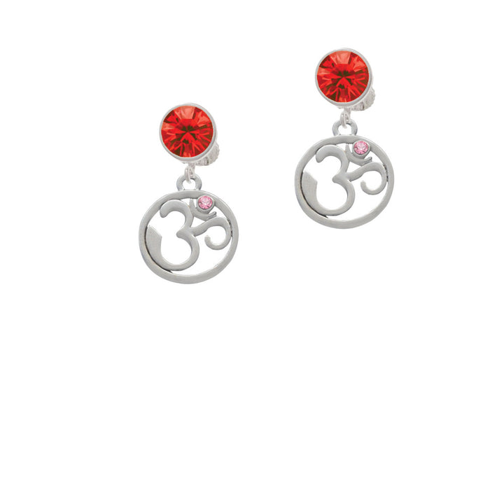 Om in Circle with Pink Crystal Crystal Clip On Earrings Image 4