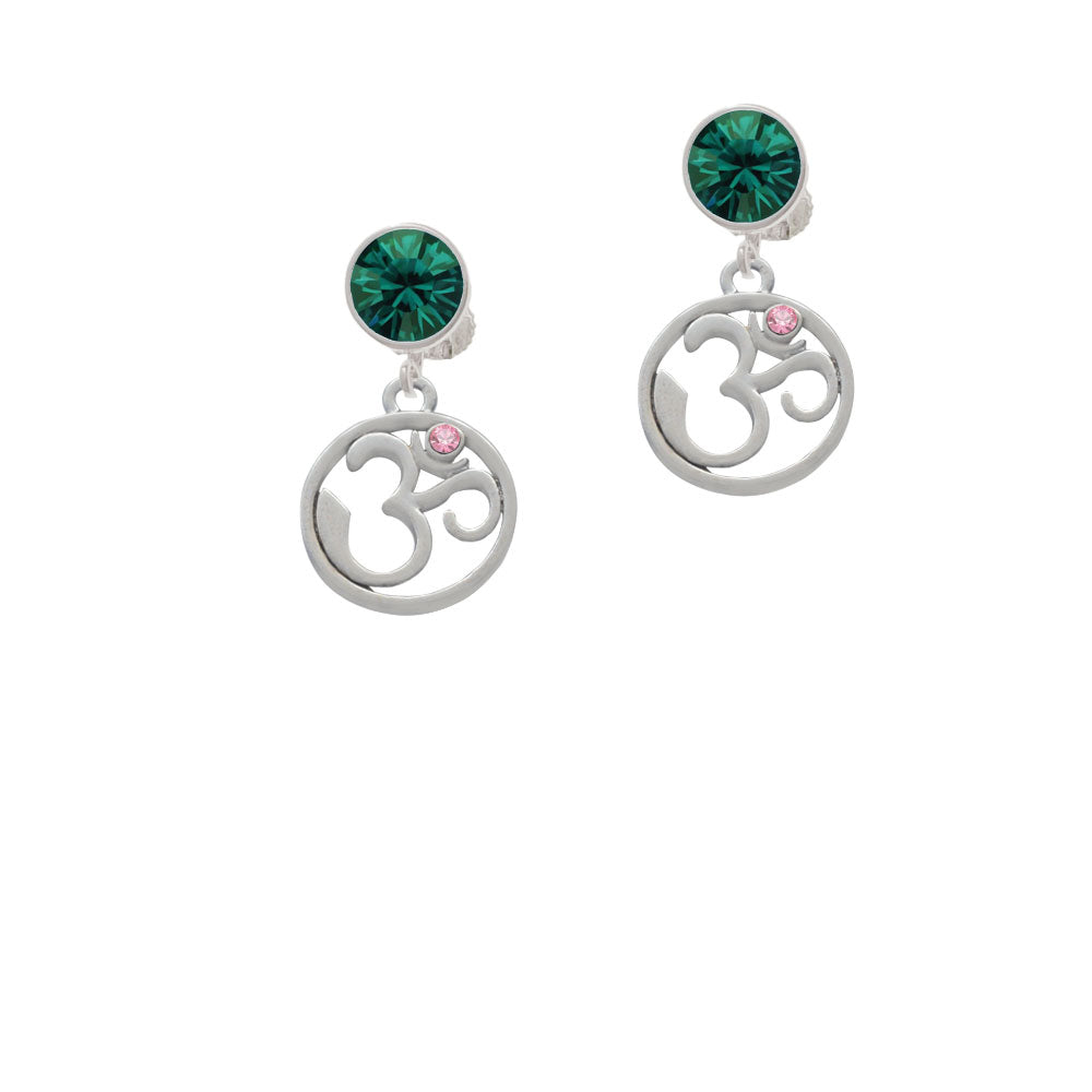 Om in Circle with Pink Crystal Crystal Clip On Earrings Image 6