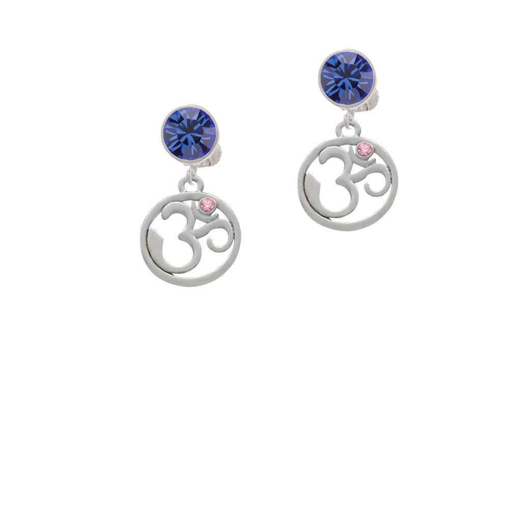 Om in Circle with Pink Crystal Crystal Clip On Earrings Image 7