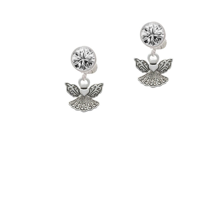 Small Angel with Heart Crystal Clip On Earrings Image 2