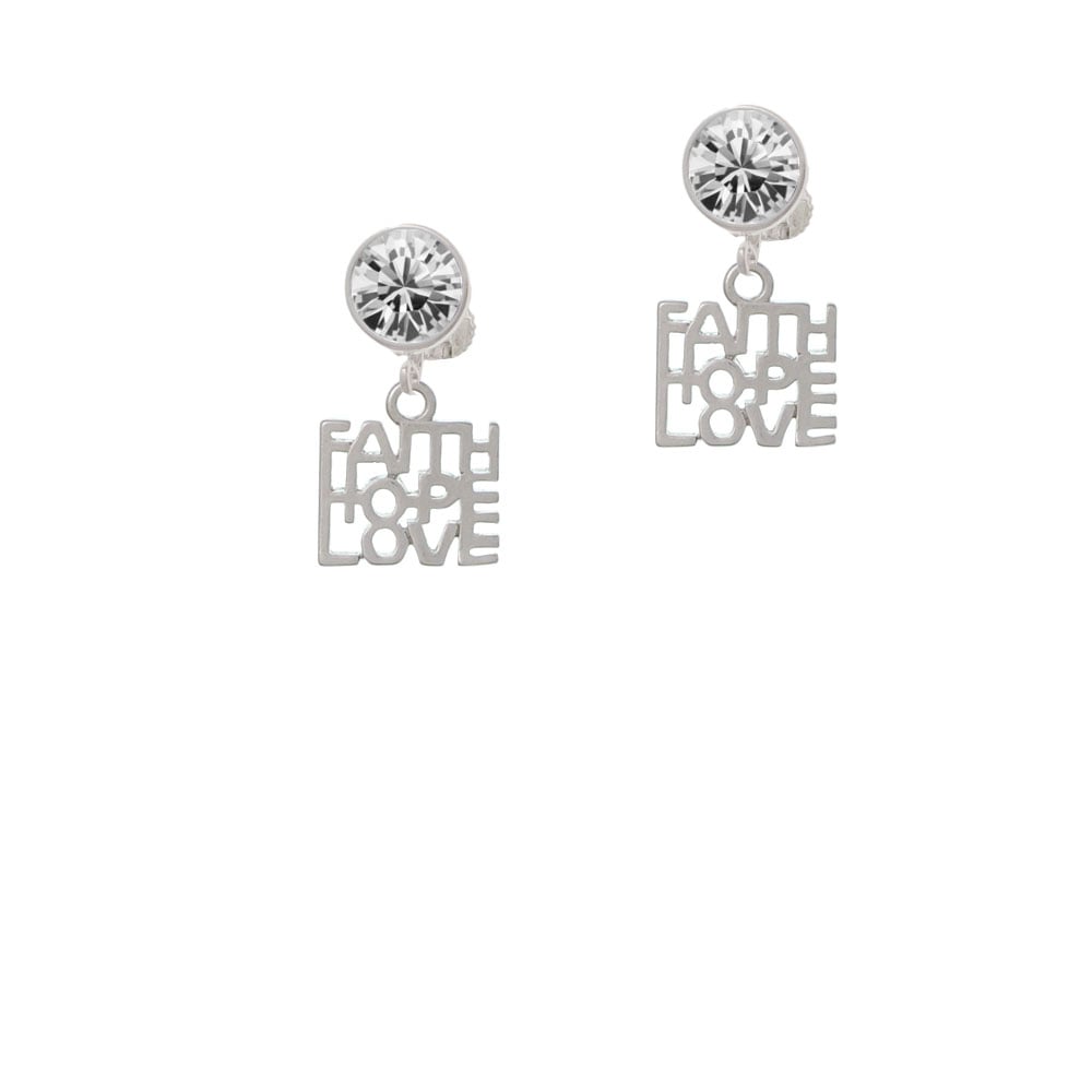 Faith Hope Love Crystal Clip On Earrings Image 2