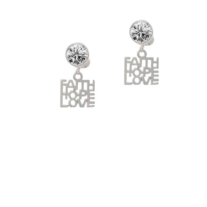 Faith Hope Love Crystal Clip On Earrings Image 1