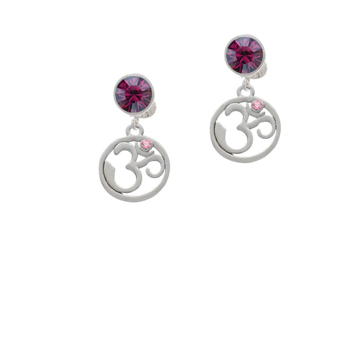 Om in Circle with Pink Crystal Crystal Clip On Earrings Image 8