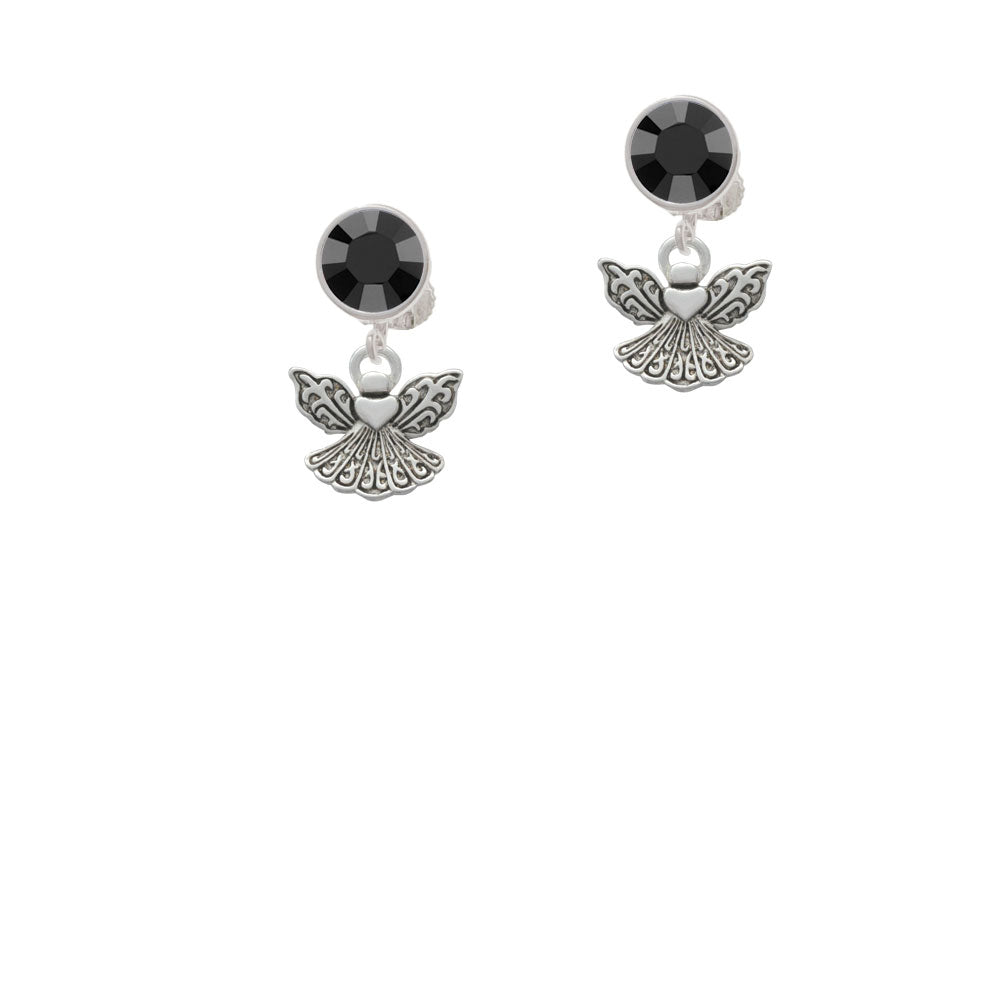 Small Angel with Heart Crystal Clip On Earrings Image 3