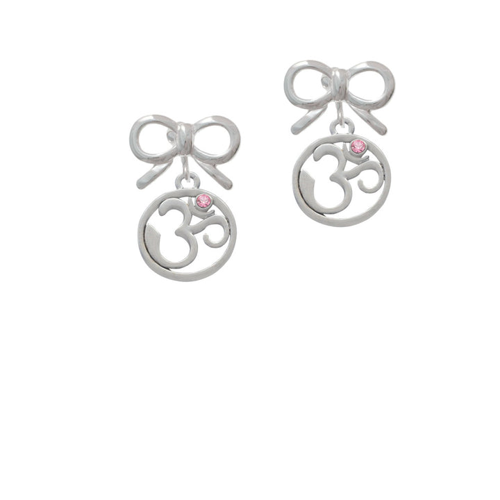 Om in Circle with Pink Crystal Crystal Clip On Earrings Image 9