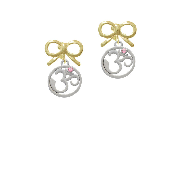 Om in Circle with Pink Crystal Crystal Clip On Earrings Image 10