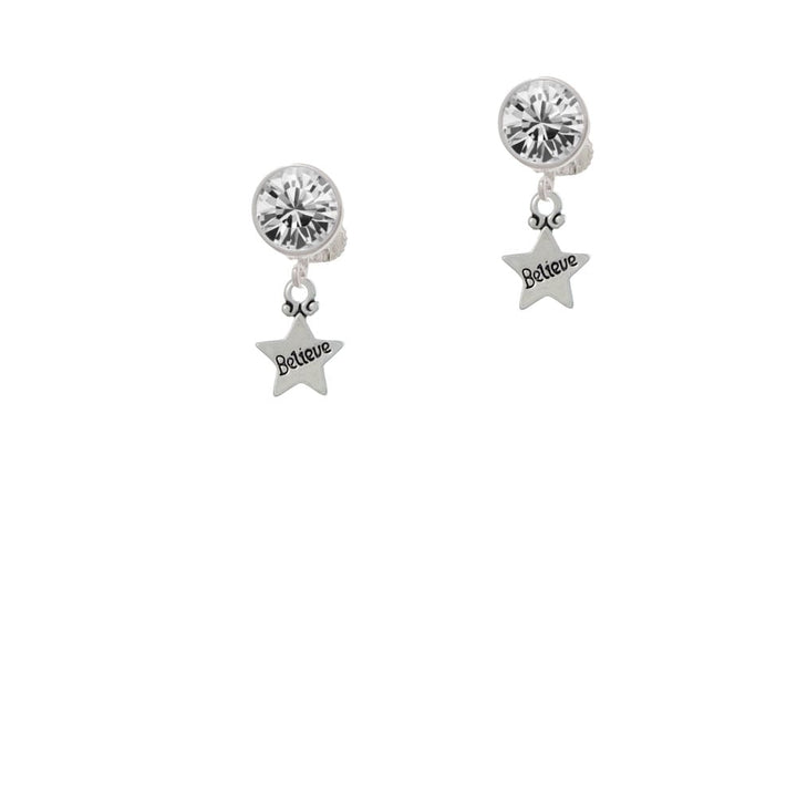 Mini Believe Star Crystal Clip On Earrings Image 2