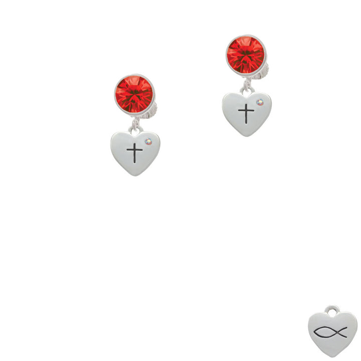 Small Heart with Cross and Fish with Crystal Crystal Clip On Earrings Image 4