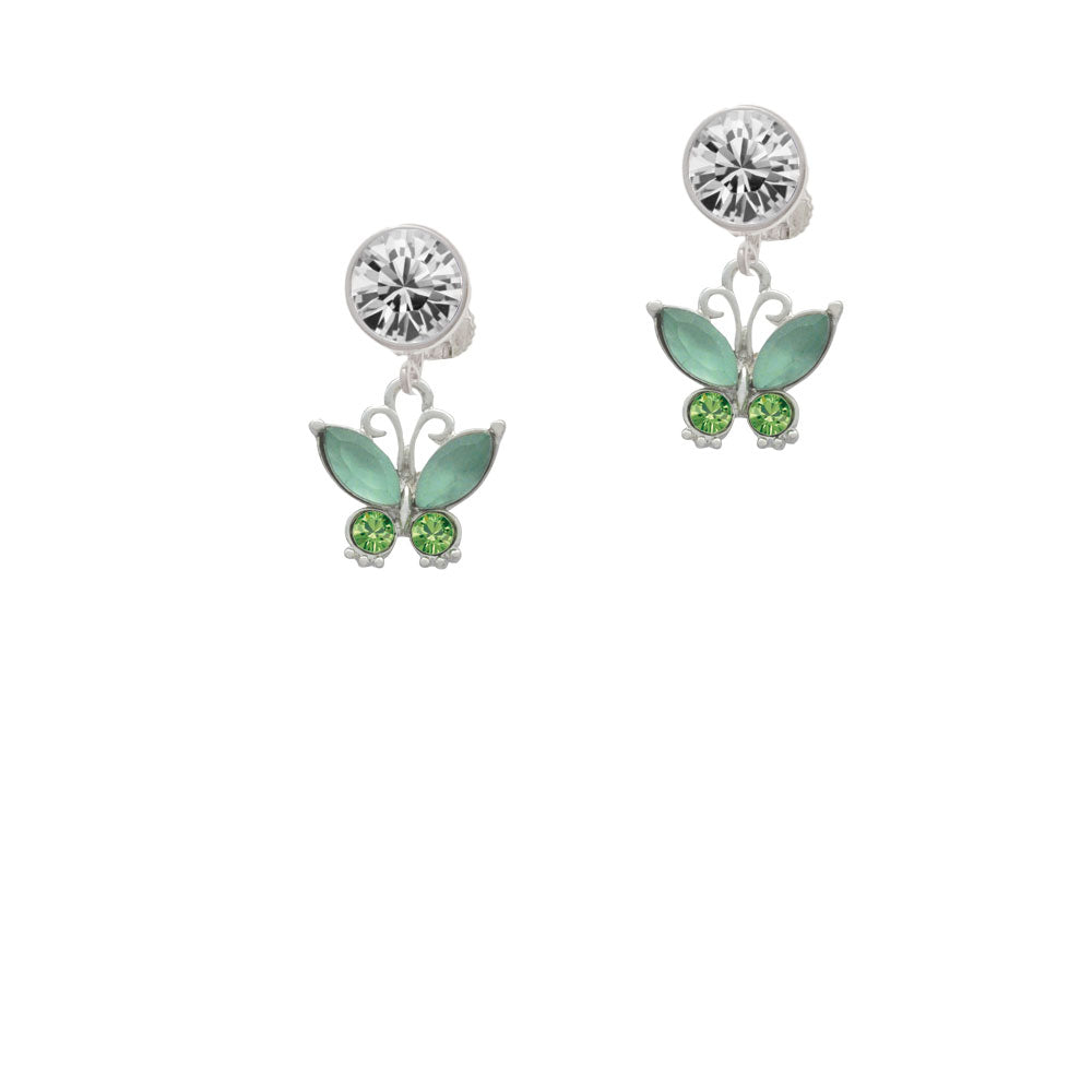 Butterfly with Green Wings Crystal Clip On Earrings Image 2