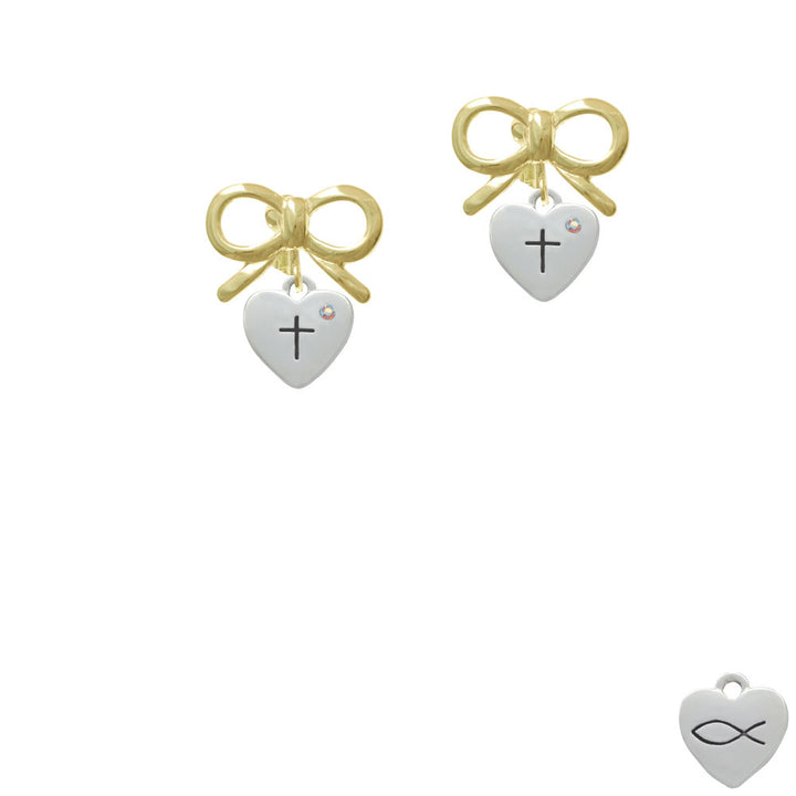 Small Heart with Cross and Fish with Crystal Crystal Clip On Earrings Image 10