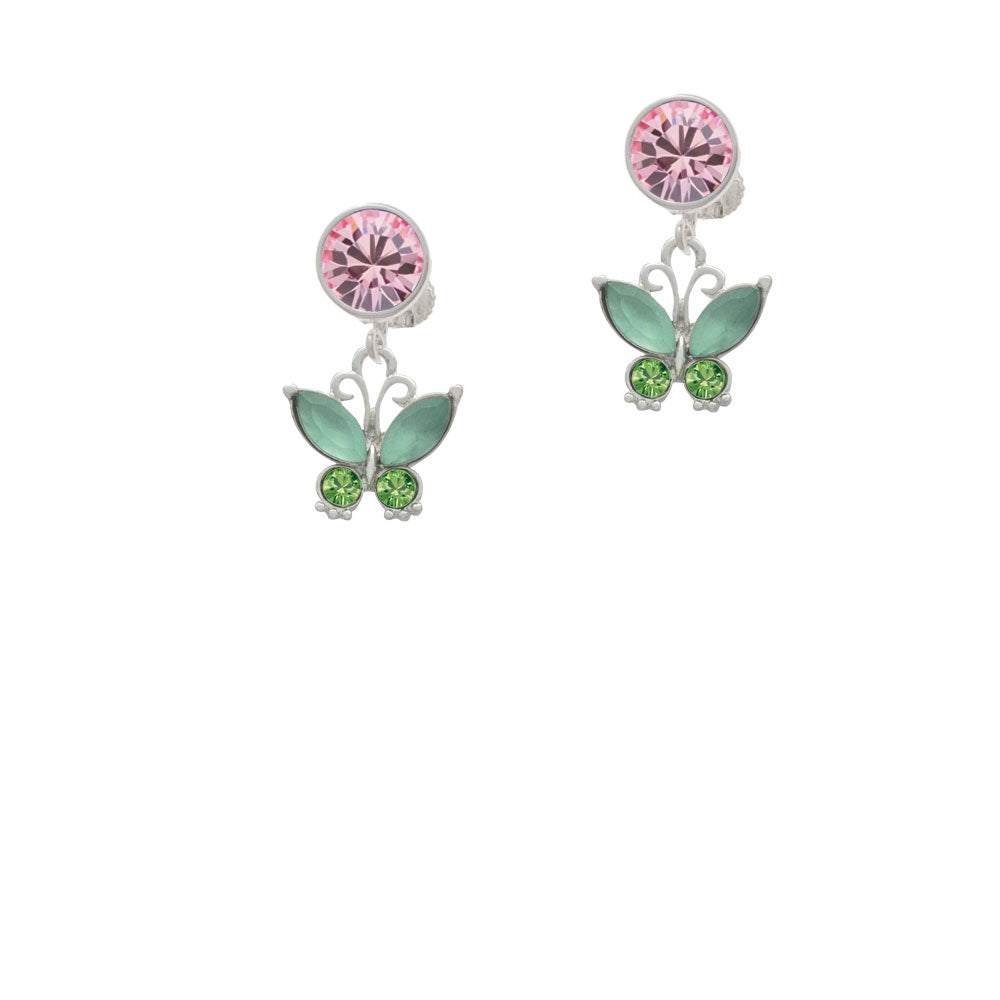 Butterfly with Green Wings Crystal Clip On Earrings Image 4