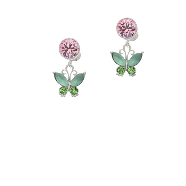 Butterfly with Green Wings Crystal Clip On Earrings Image 1