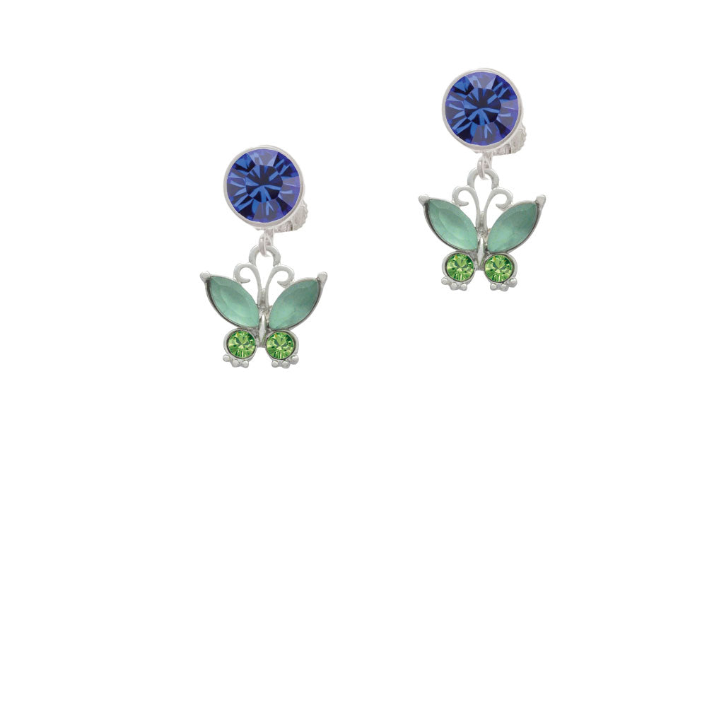 Butterfly with Green Wings Crystal Clip On Earrings Image 7