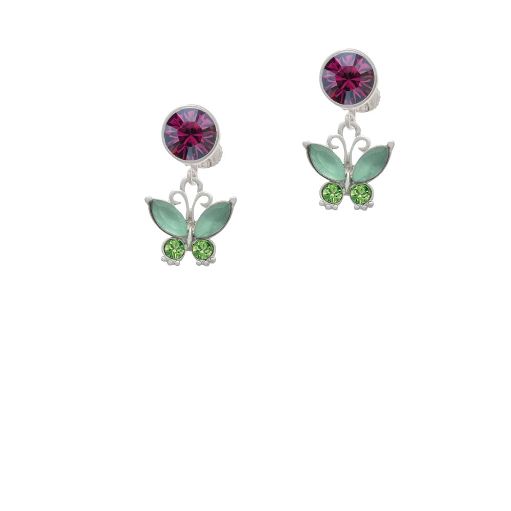 Butterfly with Green Wings Crystal Clip On Earrings Image 8