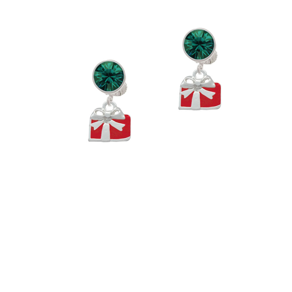 Small Red Enamel Present Crystal Clip On Earrings Image 6