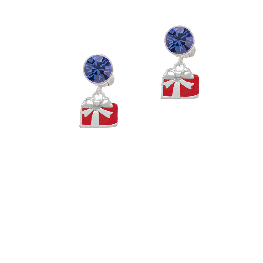 Small Red Enamel Present Crystal Clip On Earrings Image 7