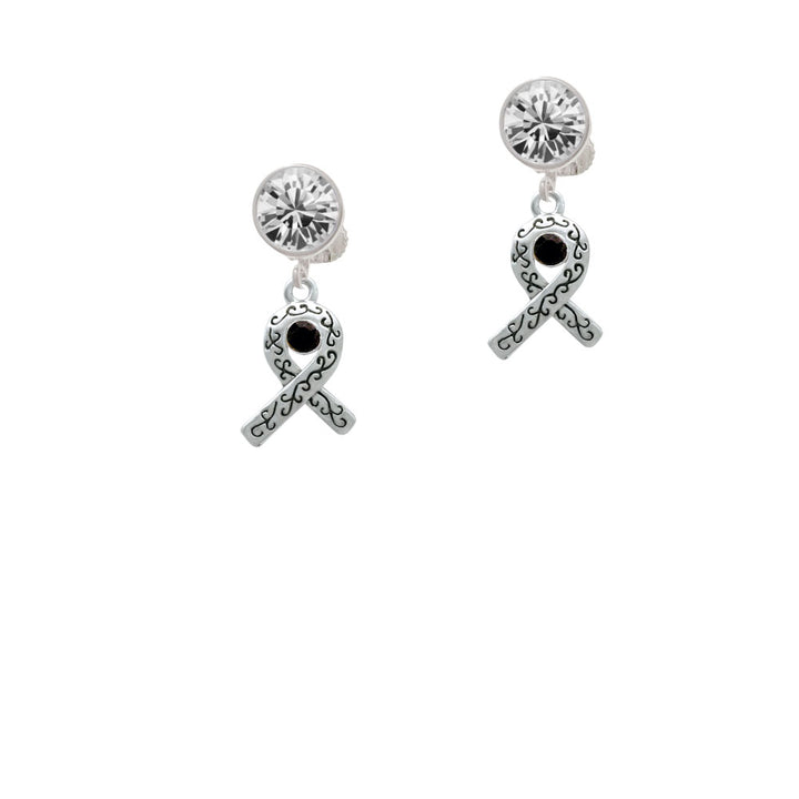 Scroll Ribbon with Black Crystal Crystal Clip On Earrings Image 2