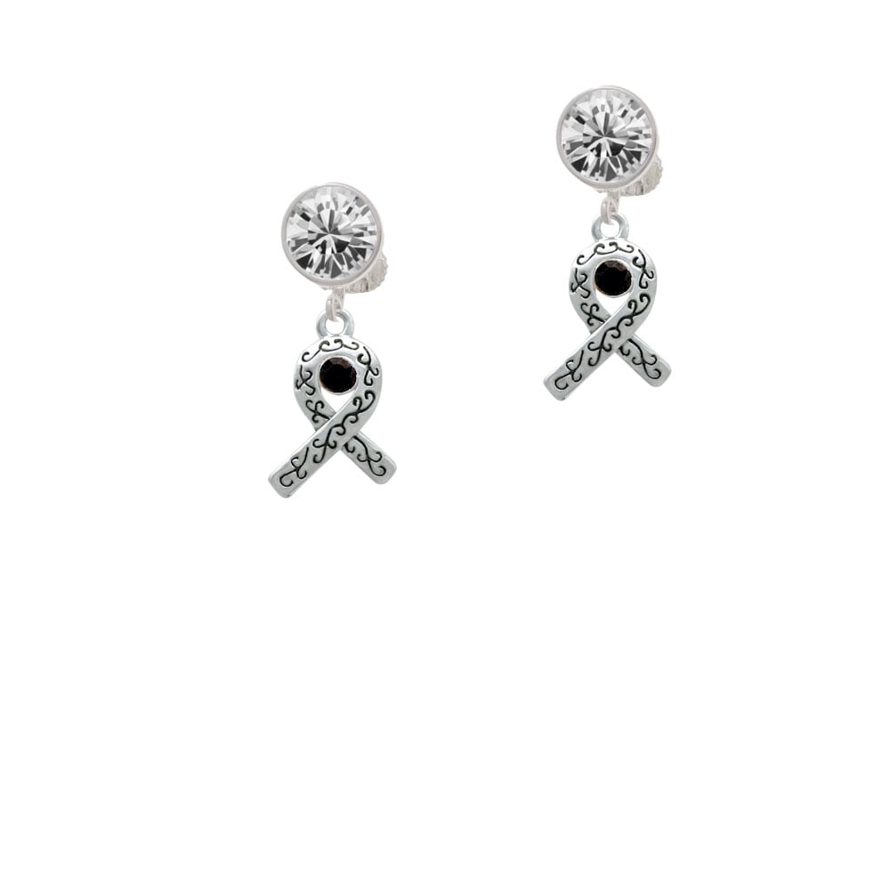 Scroll Ribbon with Black Crystal Crystal Clip On Earrings Image 1