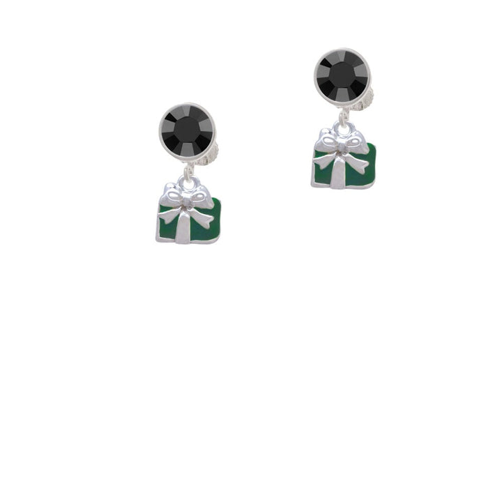 Small Green Enamel Present Crystal Clip On Earrings Image 3