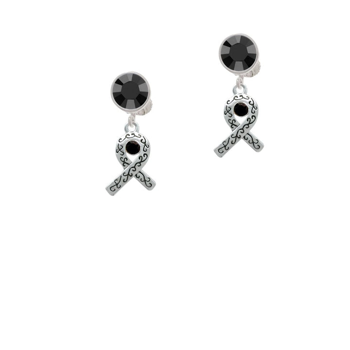 Scroll Ribbon with Black Crystal Crystal Clip On Earrings Image 3