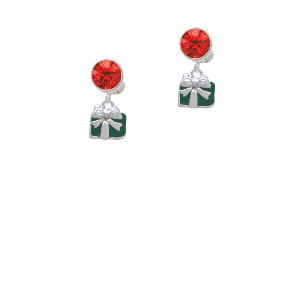 Small Green Enamel Present Crystal Clip On Earrings Image 4