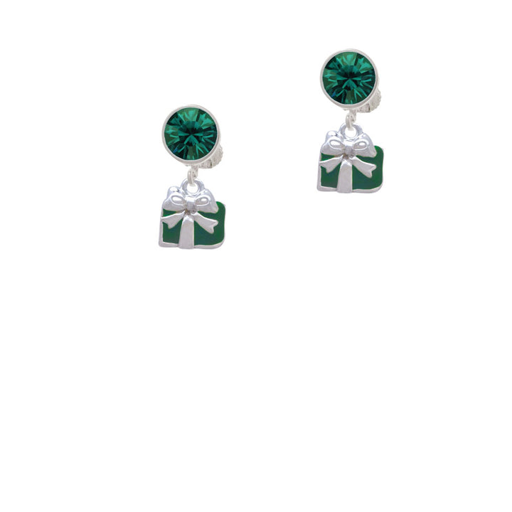 Small Green Enamel Present Crystal Clip On Earrings Image 6