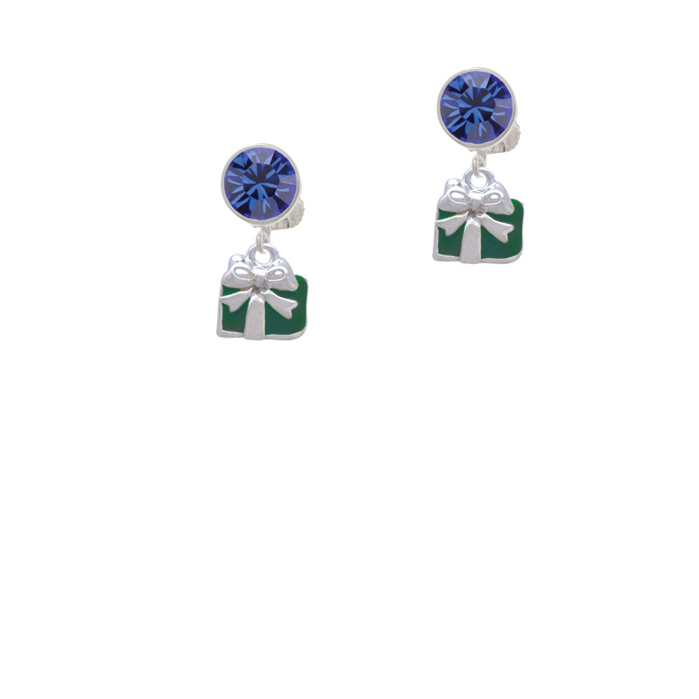 Small Green Enamel Present Crystal Clip On Earrings Image 7